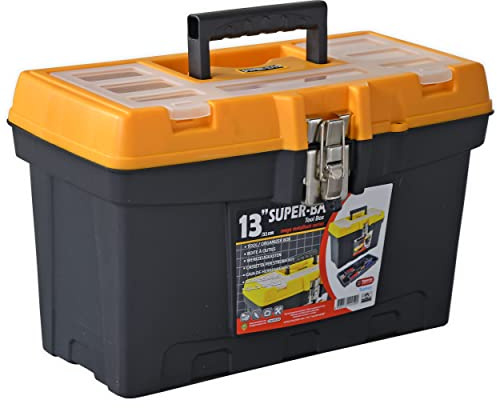 Werkzeugkoffer leer Werkzeugkasten Metallverschluss Gr.S 13 | Werkzeugbox PRO (32x16x18cm) Praktisch & Stabil mit Tragegriff - Innenaufteilung - perfekt für Werkstatt, Garage und Hobby