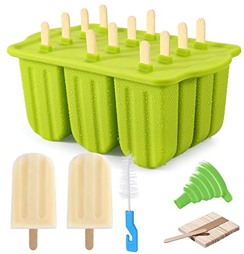 Ice Lolly Mould 12 Pieces Food Grade Silicone Popsicle Mold Easy to Remove Ice Pop Moulds - Reusable Ice Cream Mould BPA Free Ice Lolly Maker with 50PCS Popsicle Sticks Cleaning Brush and Funnel