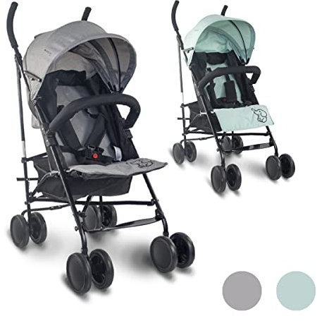 Mobiclinic®, Kinderwagen, Buggy, Elefant, Verstellbare rückenlehne, Doppeltes sicherheitssystem, Abnehmbare räder, Verstellbarer 5-punkt-gurt, Leichter, Grau und schwarz