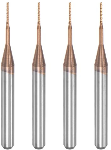 sourcing map 4 Stück VHM Schaftfräser 0.6 mm, Klingenlänge 4 mm Titanbeschichtet-Beschichtung CNC Fräser für Edelstahl, Verbundwerkstoffe und Legierungen