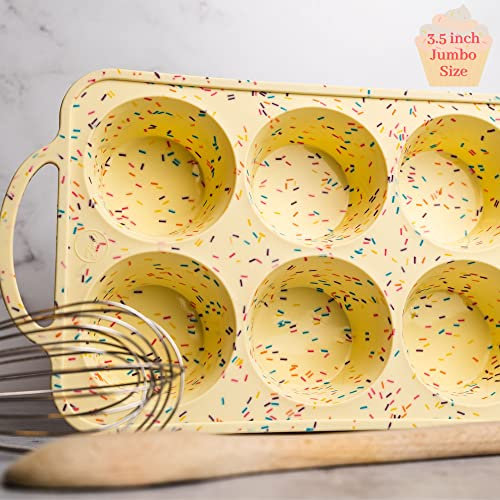 BAKE BOSS Confetti Silicone Jumbo Muffin Pan 6 Cup–Non-Stick Cupcake Pans for Baking, Heavy-Duty Large Silicone Muffin Pans for Baking, BPA-Free, Easy-Release, Oven & Dishwasher Safe