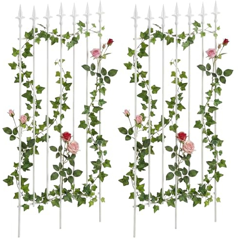 CLP Rankgitter 2er Set Metall 100x50 cm Elisa, Kletterhilfen stabil für Rosen und Efeu, Pflanzgitter im Jugendstil, Rankhilfen für Garten, Farbe:weiß