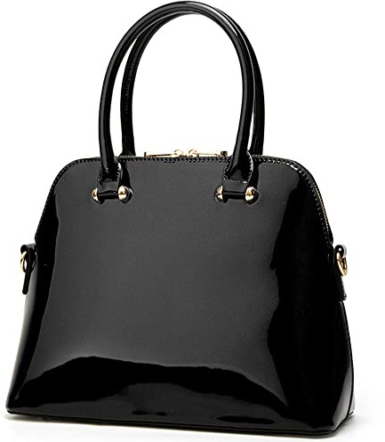 ZiMing Borse in Pelle Verniciata Lucida Borsa a Tracolla Classica a Cupola Borse a Tracolla Eleganti da Donna Borse a Tracolla con Manico Superiore-Nero