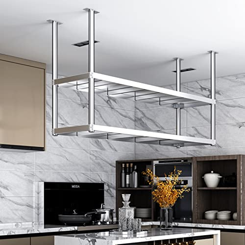 Drsyffsup Kitchen Hanging Shelf 2 Tier European Ceiling Frame Storage Racks Microwave Oven Pots and Pans Utensil Holder Organization Wall Shelf for Restaurants Display Stand (Size : 120x35x80cm)