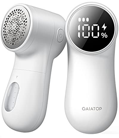 GAIATOP Fabric Shaver, Rechargeable Lint Remover Sweater Defuzzer, Intelligent Digital Display Lints Shaver Fuzzs Pills Bobbles Trimmer for Clothes and Furniture White(1 pcs)