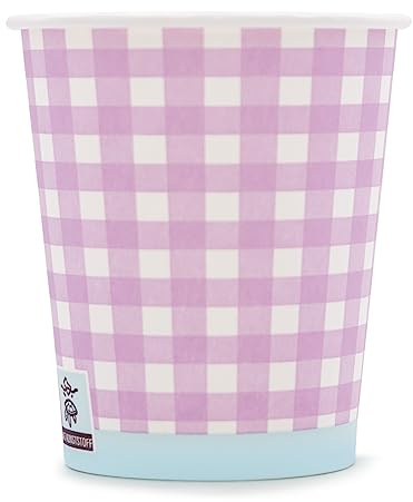 Wellsamed WELLSACUP 1000 Stück Pappbecher 180 ml Rosa Kariert, geeignet für Heiß- und Kaltgetränke, Coffee to go, Picknick, Grillen, Party