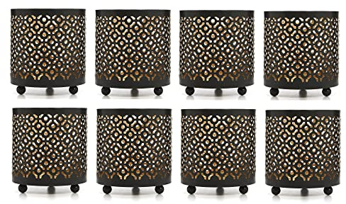Hosley Bulk Buy Black (Gold Inside) Metal Jar Holder Candle Sleeve Set of 8-4.5 High. Votive, Tea Light Lanterns Ideal Gift for Weddings, Parties, Spa and Aromatherapy O6
