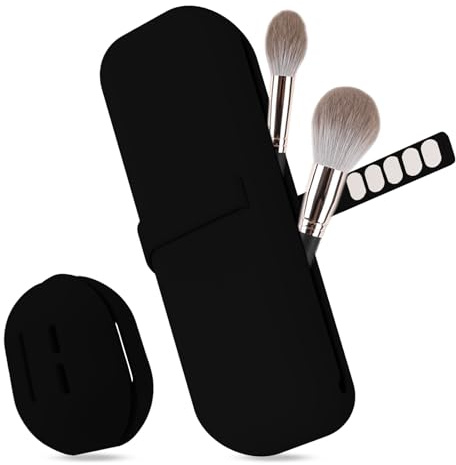 Travel Essentials Make Up Tasche Silikon (Schwarz) | 1stk Make Up Pinsel Aufbewahrung und 1stk Beauty Blender Case, Leicht zu Reinigen, Weich und Tragbar, für Reisen