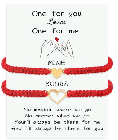 2pcs Mother and Daughter Matching Heart Bracelets Set Handmade Woven Bracelets Adjustable Rope Bracelets for Teen Girls Boy Mom Birthday Gifts (red)