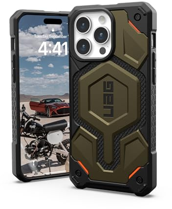 URBAN Armor Gear UAG Schutzhülle kompatibel mit iPhone 15 Pro Max, 17 cm (6,7 Zoll), Monarch Pro Kevlar-Element, Grün, eingebauter Magnet, kompatibel mit MagSafe-Ladegerät, hochwertige, robuste,