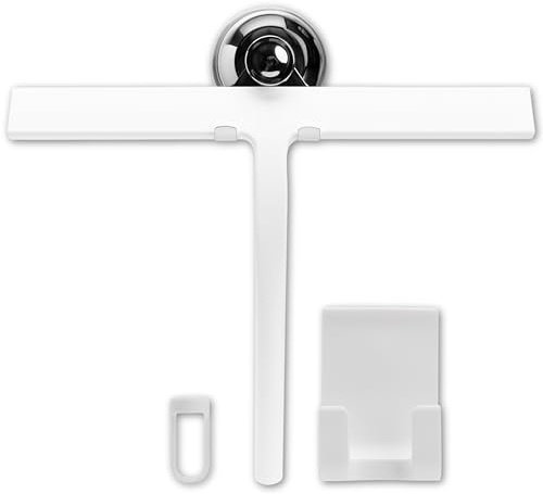 Yew Design 28 cm Squeegee Set with Over Wall Hanger, Suction Cup, and Hook, Glass Cleaning Squeegee for Shower Doors, Windows, Glass Doors, Bathrooms, Mirrors, Car Windshield - Matte White