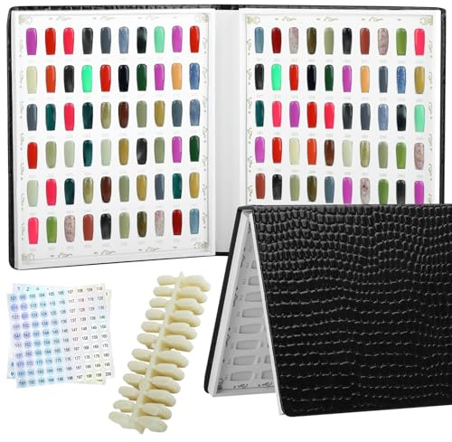 Vnjaoi 120 Nail Colour Chart Display Book, Plastic Nail Stains, Nail Gel Colour Card with 240 Pieces Natural Colours, Replacement Nails, Nail Art for Nail Salons, DIY Nail Art at Home (Black)