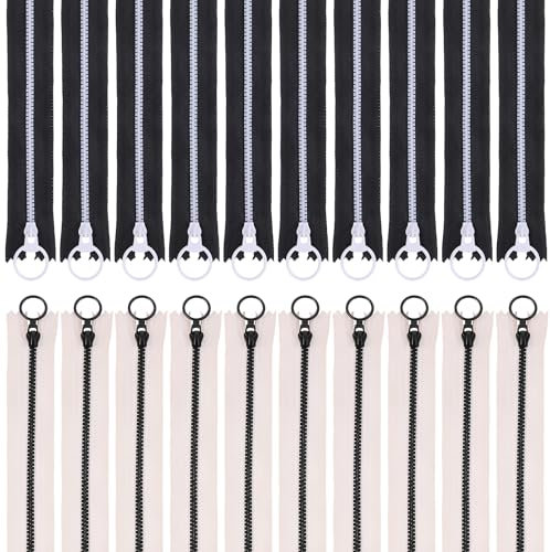 ASTER 20 Stück Reißverschluss, 22 cm Nylon Reißverschlüsse, Kunststoff Nähreißverschlüsse mit Ringziehern, Reißverschluss für Schneider, Nähen, Handwerk, Kleidung (Schwarz, Weiß)