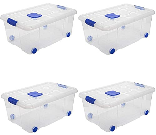 Acan Tradineur - Pack de 4 Cajas de Almacenamiento - Fabricado en plástico - Contenedor para almacenar Libros, ropa, mantas - N.º 3-25,7 x 58,5 x 39,5 cm - 36 Litros