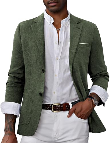 Mens Casual Lightweight Sport Coat with Pockets Two Button Blazer Slim Fit Business Suit Blazer Olive Green
