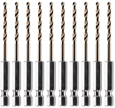 Rennie Tool Box of 10 x 3mm Hex Shank HSS Cobalt Jobber Drill Bits Set | For Stainless Steel, Hard Metals, Aluminium, Cast Iron, Copper. Twist Drill Bit Sets. 3mm Drill Bits Gold Metric Drill Set