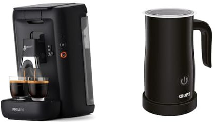 Philips Senseo Maestro Kaffeepadmaschine mit Kaffeestärkewahl und Memo-Funktion & Krups Elektrischer Milchaufschäumer XL1008 | Bis zu 150 ml Aufschäumkapazität Schwarz