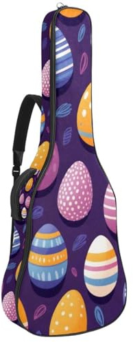 Große Universal-Akustikgitarrentasche, wasserdichte Gitarren-Gigbag mit Schutzschicht, mehrere Taschen, Gitarren-Rucksack, Ostereier lila, mehrfarbig, 42.9x16.9x4.7 in, Gitarrentasche