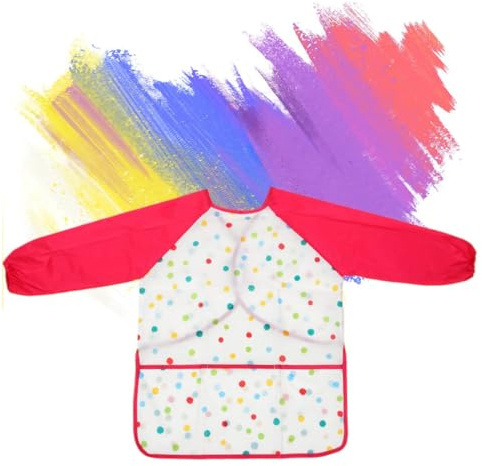 WKRTDY Malschürze Kinder, Malkittel Kinder Wasserdicht Kinder malschürze 2-8 Jahre Mädchen/Junge, Bastelschürze Malerkittel für Kinder mit 3 Taschen für grundschule Kunst Malerei,Kochen