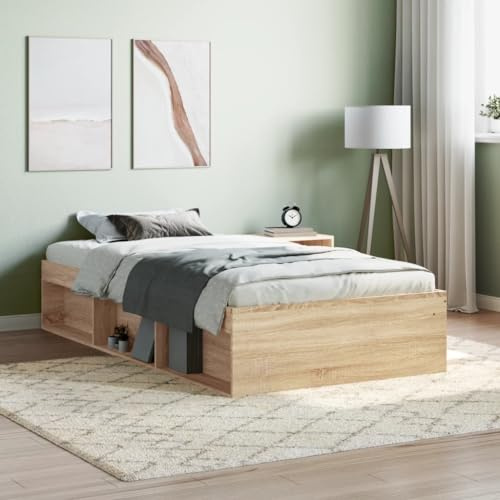 THOYTOUI Bettgestell, Polsterbett Seniorenbett Betten Tagesbett Geeignet für Wohnung Schlafzimmer Hotel Mehrbettzimmer Sonoma-Eiche 90x200 cm