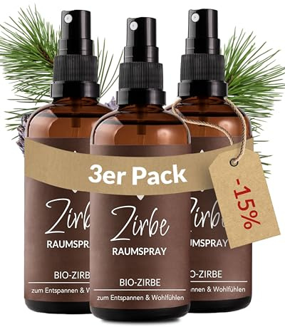 Heldengrün® Zirbenspray Alpenzirbe [ECHTES ZIRBENÖL] Dermatologisch getestet - Zirbenöl Spray - Holzig & frisch - Kissenspray & Raumspray Tannenduft - Zirbelkiefer aus Österreich - 3 x 100 ml