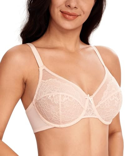 Lemorosy Women's Full Coverage Minimizer Bra Unpadded Underwire Breathable Lace Everyday Underwear(Pink,38DD)