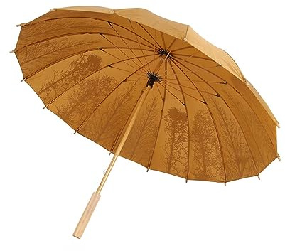 ZUOZUIYQ Langer Stockschirm, 16 Rippen, Winddicht, übergroßer Regenschirm, Holzgriff, Retro-Bäume-Druck, großes Baldachin, Golfschirm für Geschäftsreisen