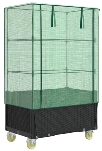 vidaXL Hochbeet mit Aufsatz und Rollen Rattan-Optik 80x50x182 cm