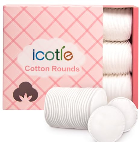 ICOTLE 100% Pure Cotton Round Pads for Face (210), Lint-Free Makeup Remover Pads, Soft, Absorbent, Hypoallergenic, Multi-Layer Design for Cleansing, Skincare and Nail Polish Removal
