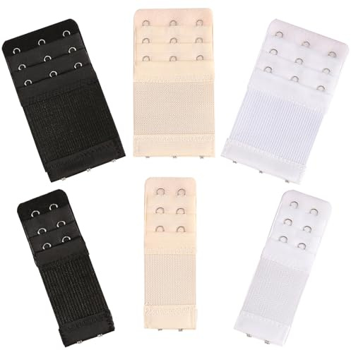 6 Stück BH VerläNgerung FüR Damen, BH VerläNgerung 3 Reihen 2 Haken 3 Haken, BH Verschluss VerläNgerung - Schwarz,Weiß,Hautfarbe