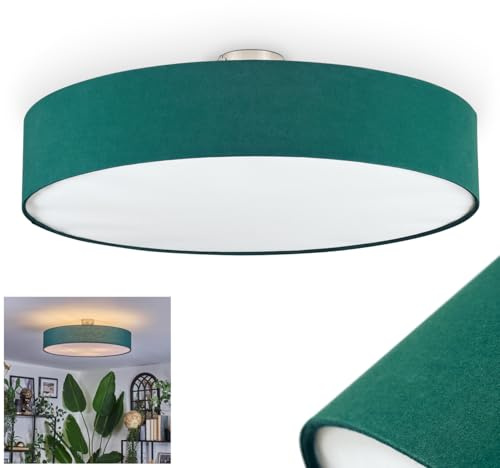 HOFSTEIN Deckenleuchte Foggia, Deckenlampe aus Metall/Stoff/Kunststoff in Nickel-matt/Grün/Weiß, runde Leuchte im modernen Design (Ø 60 cm), E27, Esszimmer, Wohnzimmer, Schlafzimmer, Küche, Flur