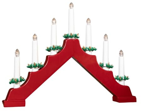 Samuel ALEXANDER 41cm Battery Operated Light up Red Christmas Candle Bridge with 7 Warm White LEDs