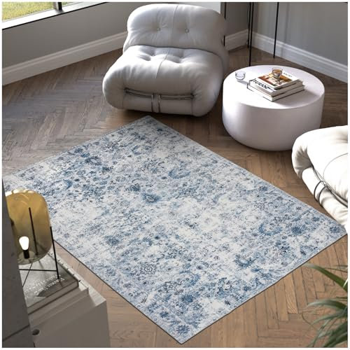 TecTake® Alfombra de Salón Moderna, Diseño Oriental, Antideslizante, Lavable, de Pelo Corto Extra Suave, Alfombra Salon, Alfombras Dormitorio, Alfombra Lavable Lavadora - 230 x 160 cm Azul