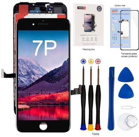 Écran pour iPhone 7 Plus de Remplacement 5,5 Pouces Ecran Tactile LCD, FHD Touche Ecran Affichage avec Kit Outils Complet de Réparation,Film de Protection trempé,Modèles compatibles A1661 A1785 A1784