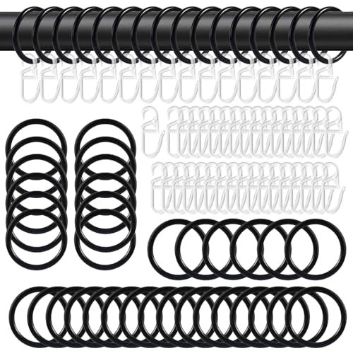 50 Stück Vorhangringe Metall, 30 mm Innendurchmesser Gardinenringe Schwarz mit Kunststoff Gardinenhaken, Gardinen Ringe für Stange, Curtain Rings für Vorhang Duschvorhang, Fenstervorhänge