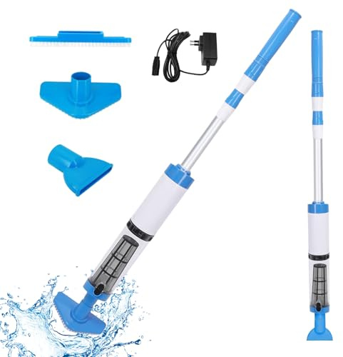Aspirador de Piscina a Bateria, 3 en 1 Aspirador de Piscina Manual Portátil con Mango Telescópico, Limpiafondos Eléctrico de Piscina para SPA, Jacuzzi, Piscina Pequeñas