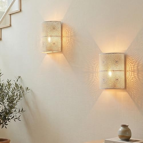 JHY DESIGN Set of 2 Battery Powered Table Lamp 20cm High Vintage Wall Sconce Metal Modern Wall Mount Lighting with 6-Hours Timer Wall Decor for Living Room Bedroom Hallway Stairway (Sunflower Shape)