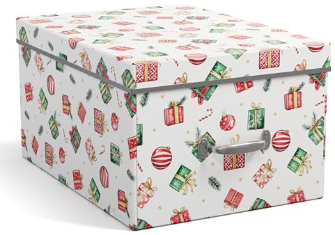 BIGSO ENGLA Weihnachtsbox für Christbaumkugeln – Aufbewahrungsbox mit Deckel und 2 Einsätzen – Organizer aus Faserplatte und Papier – rot