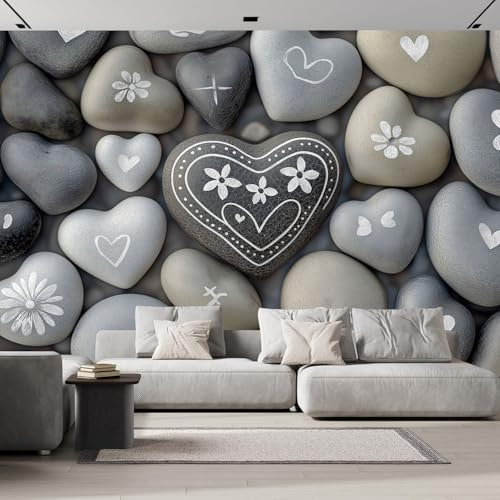 Papel Tapiz Piedra En Forma De Corazón Murales - Patrón De Guijarros Mural de Pared Papel Tapiz Fotográfico para Tapiz Arte de Pared para Sala de Estar Dormitorio 150x105cm