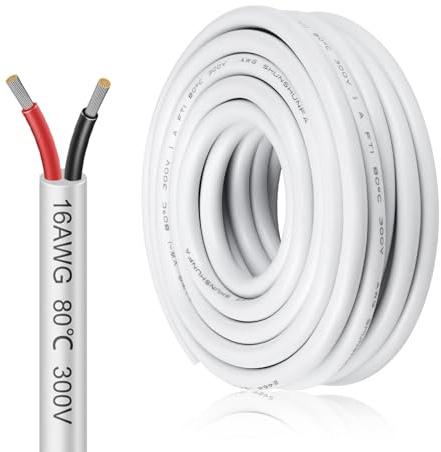 inShareplus Cavo elettrico a 2 conduttori, 16 AWG, 2 x 1,5 mm², 5 m, 5 V/12 V/24 V, fili di rame stagnato bianco, calibro 16, 300 V, cavo flessibile e morbido per esterni, resistente alle alte