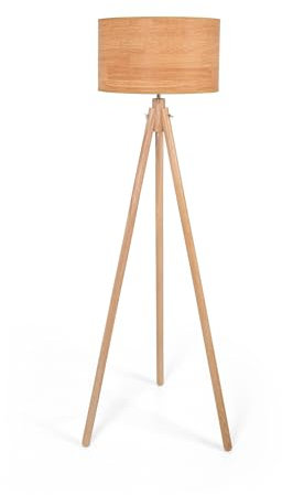 BARCELONA LED - Lámpara de Pie Trípode MARTINE de Madera. Estilo Escandinavo. Pantalla Efecto Madera, Casquillo E27. Lámpara para Salón, Dormitorio, Lectura