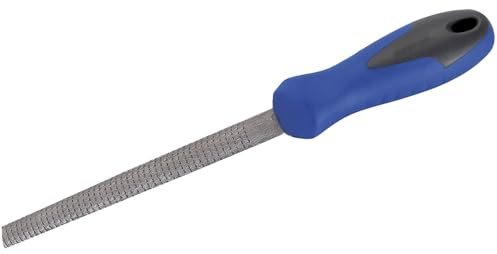 Escofina media caña 200 mm bi-material, para dar forma y acabado en madera y metal. Ideal para trabajos de modelado y suavizado.