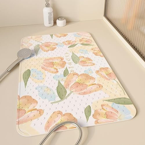 Antideslizante Bañera 40X70Cm Flor Amarilla Alfombra Baño Ducha con Ventosas,para Bañera Infantil,Lavables A Máquina Suave Alfombra De Baño