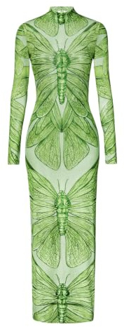 JW PEI Emerald Dragonfly Malla Transparente Vestido de Mujer