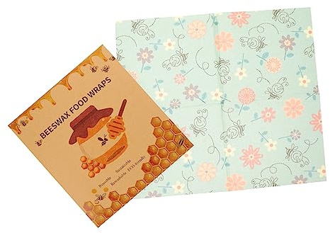 PRETYZOOM Reusable Beeswax Food Wraps Set 3 Pieces, Organic Biodegradable Beeswax Sheets for Fresh Keeping, Decorative Printed Wax Wraps for Kitchen Food Storage