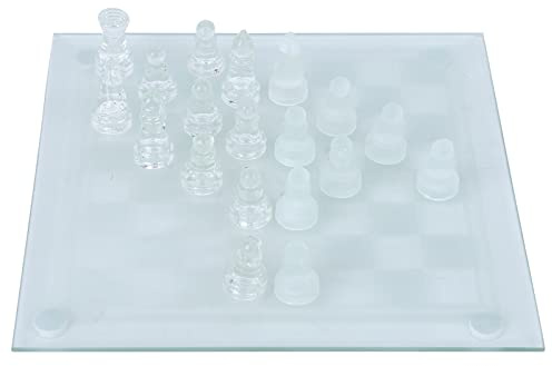 Generic Chess, Glass Chess Set Crystal International 25x25cm Dull Polish Glass 1 Checkerboard and 32 Chessman