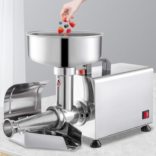 PRMTYUP Passapomodoro in Acciaio Inox, Passapomodoro Elettrico da 450 W, Macchina per La Macinazione del Pomodoro Professionale, Premiatore per Salsa, per Ketchup,Argento