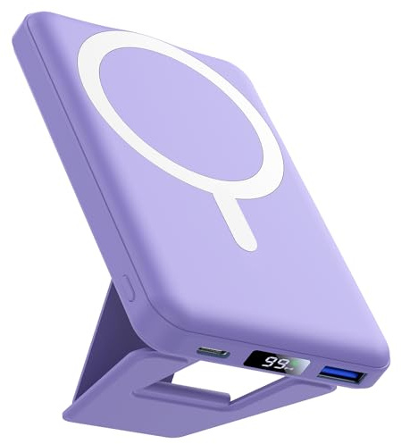 AOGUERBE Powerbank for Magsafe, 10,000mAh Faltbarer Power Bank for iPhone | Magnetische Power Bank, USB-C Eingang&Ausgang, LED Display, Wireless Powerbank für iPhone 17/16/15/14/13/12/Pro/Pro Max Serie
