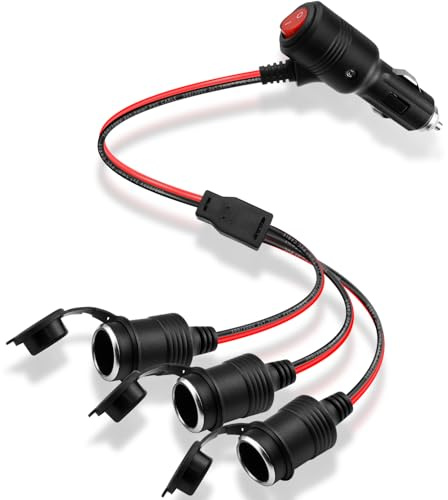 HATMINI Répartiteur allume-cigare 12 V 24 V, câble d'extension triple 16 AWG 15 A