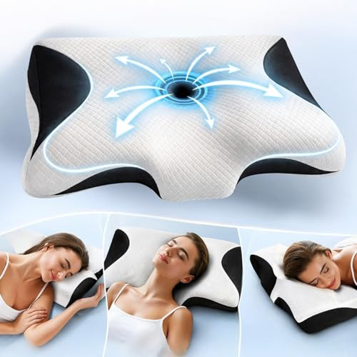 Memory Foam Neck Pillow with FREE Eye Mask, Ergonomic Cervical Support for Neck & Shoulder Pain, Orthopedic Pillow for Side Sleepers, Neck Support Pillow with Washable Cover